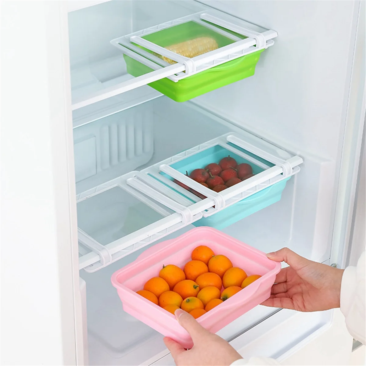 Fridge Storage Basket Expandable Storage Plastic Rack